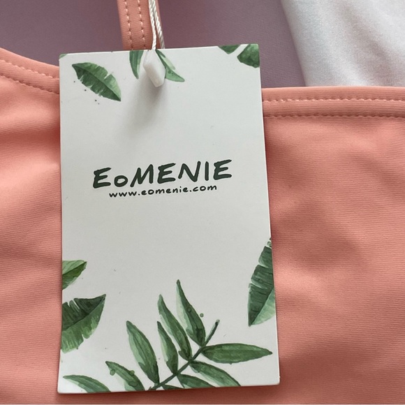 NWT EoMENIE Women's One Piece Swimsuit Tummy Control Ruched Size Large Salmon - Picture 5 of 10